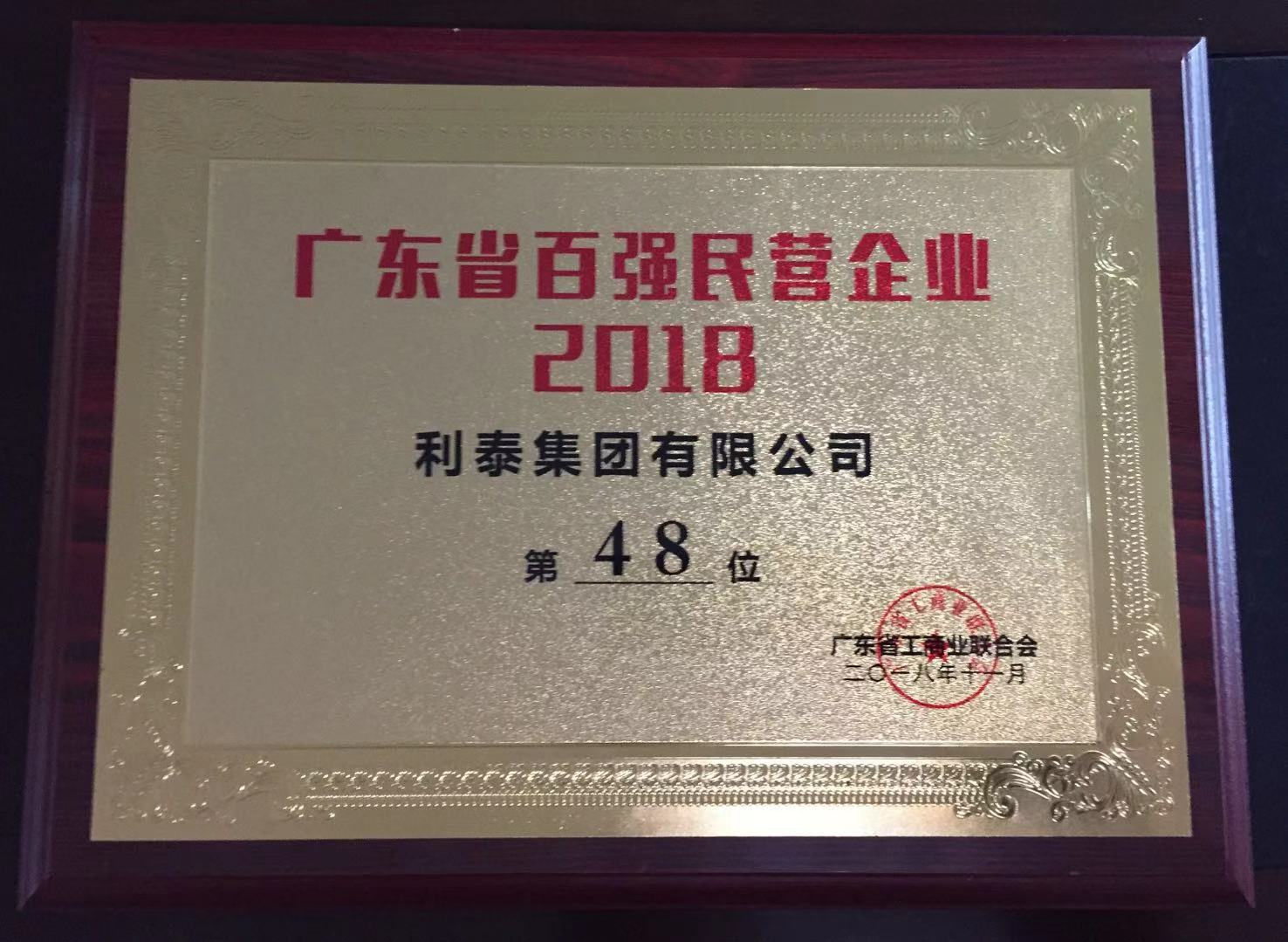 2018廣東省百強(qiáng)民營(yíng)企業(yè)（第48位）